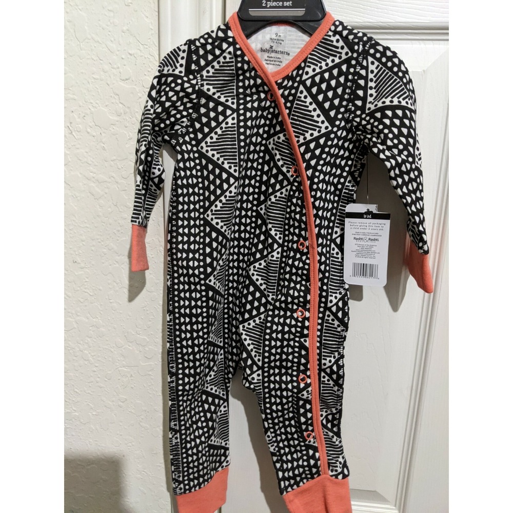 Baby Starters Girl Size 9 Months 2 Piece Black/ White/ Orange Suit w/ Hat